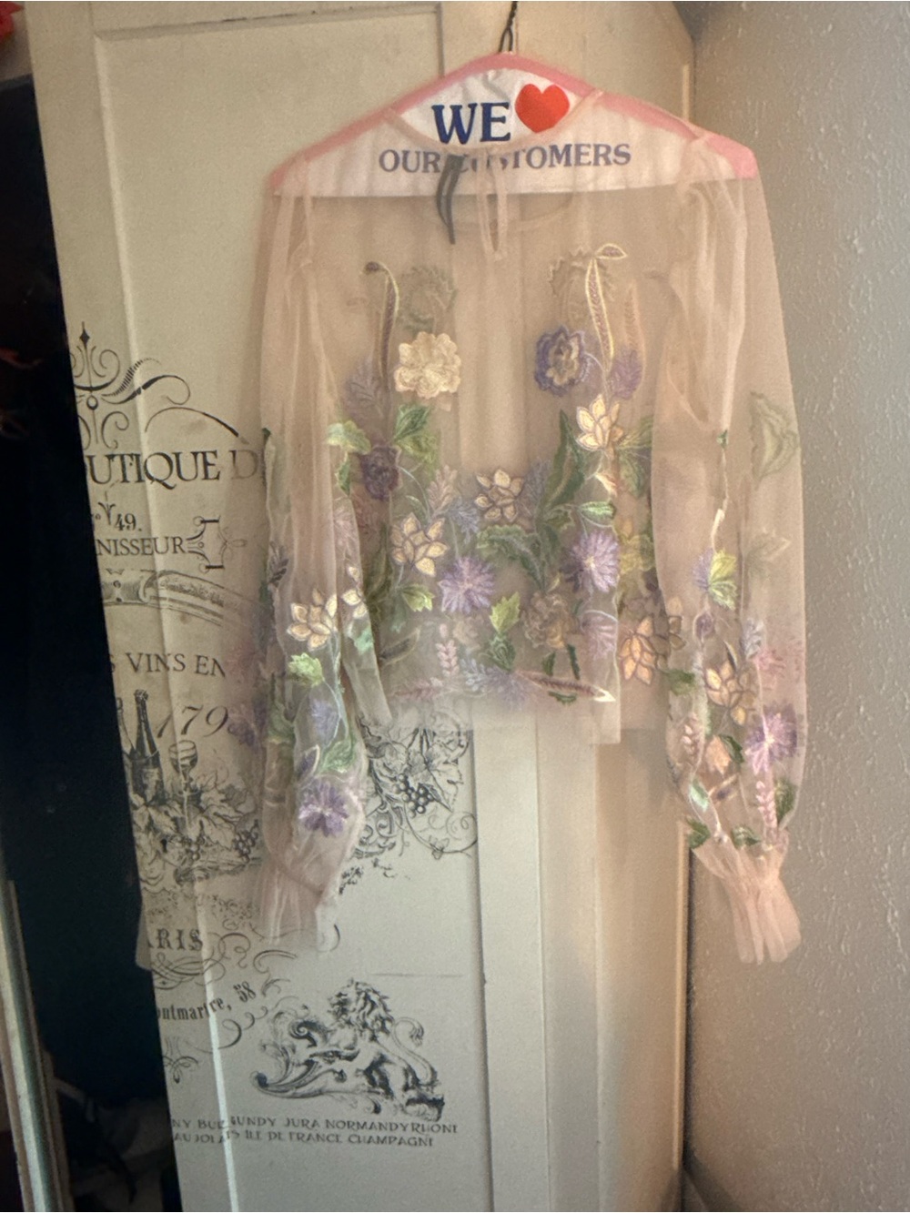 NWOT Anthropologie Embroidered Floral Mesh Top - Picture 7 of 12